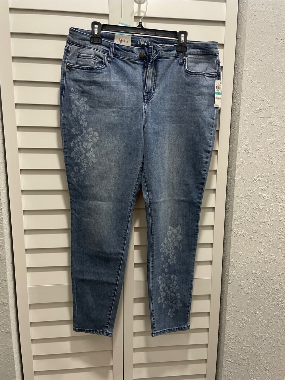 Style & Co. Light Blue Skinny Jeans with Subtle Floral Print